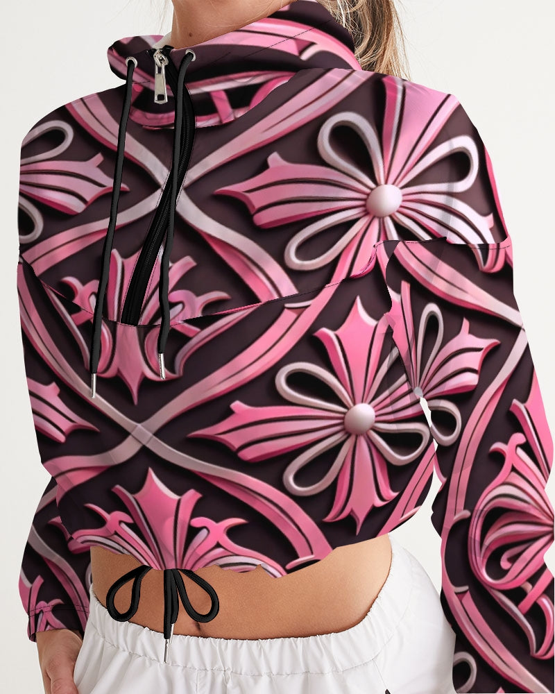 Rosa Y Negro 3D 2 Women's All-Over Print Cropped Windbreaker