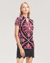 Load image into Gallery viewer, Rosa Y Negro 3D 2 Women&#39;s All-Over Print Short Sleeve Button Up