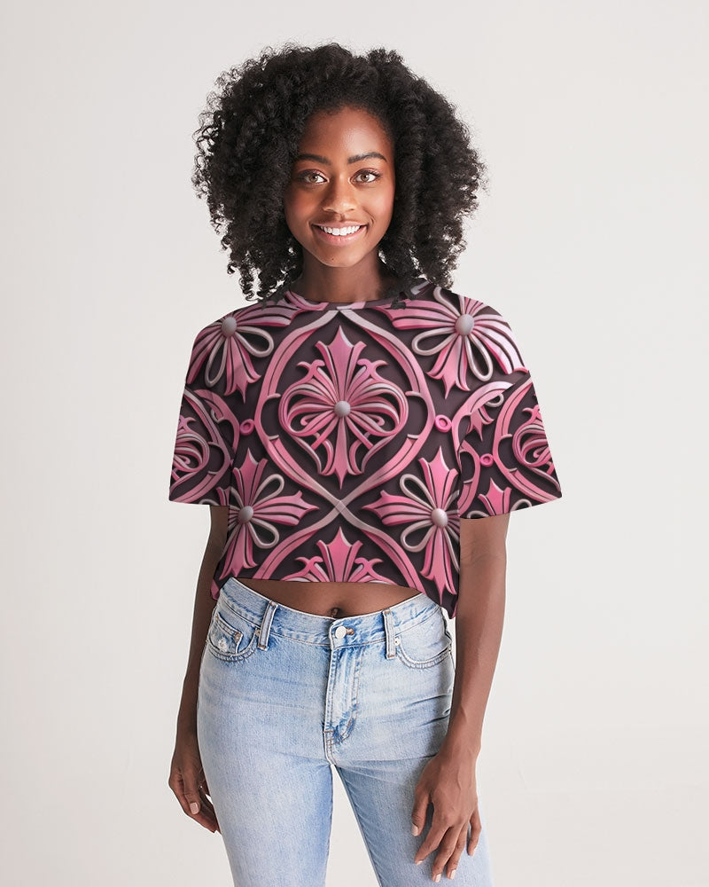 Rosa Y Negro 3D 2 Women's All-Over Print Lounge Cropped Tee