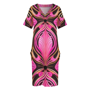 RYN 1 Women's V-neck Loose Dress with Pockets