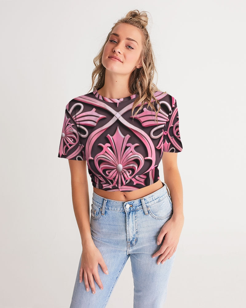Rosa Y Negro 3D 2 Women's All-Over Print Twist-Front Cropped Tee