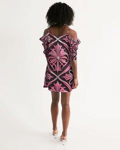 Rosa Y Negro 3D 2 Women's All-Over Print Open Shoulder A-Line Dress
