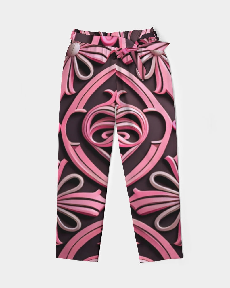 Rosa Y Negro 3D 2 Women's All-Over Print Belted Tapered Pants