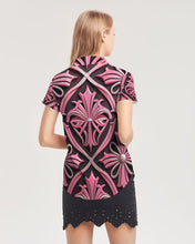 Afbeelding in Gallery-weergave laden, Rosa Y Negro 3D 2 Women&#39;s All-Over Print Short Sleeve Button Up