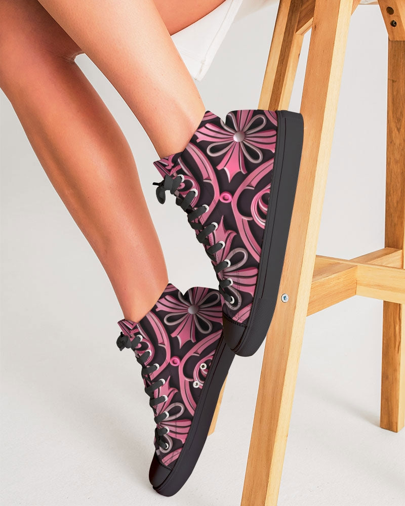 Rosa Y Negro 3D 2 Women's Hightop Canvas Shoe - Black