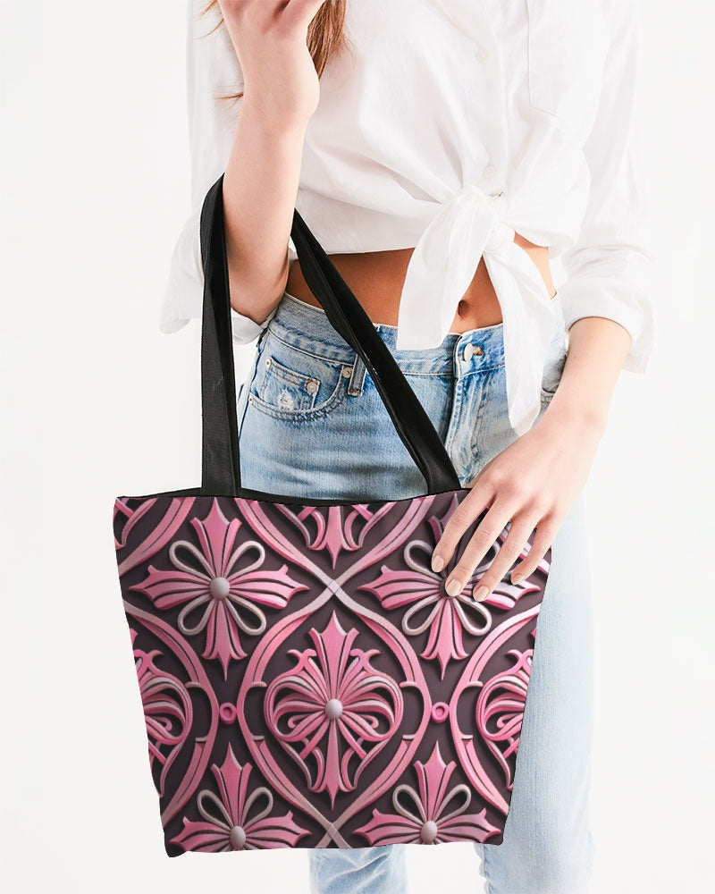 Rosa Y Negro 3D 2 Canvas Zip Tote