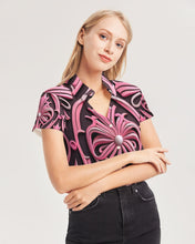 Afbeelding in Gallery-weergave laden, Rosa Y Negro 3D 2 Women&#39;s All-Over Print Short Sleeve Button Up