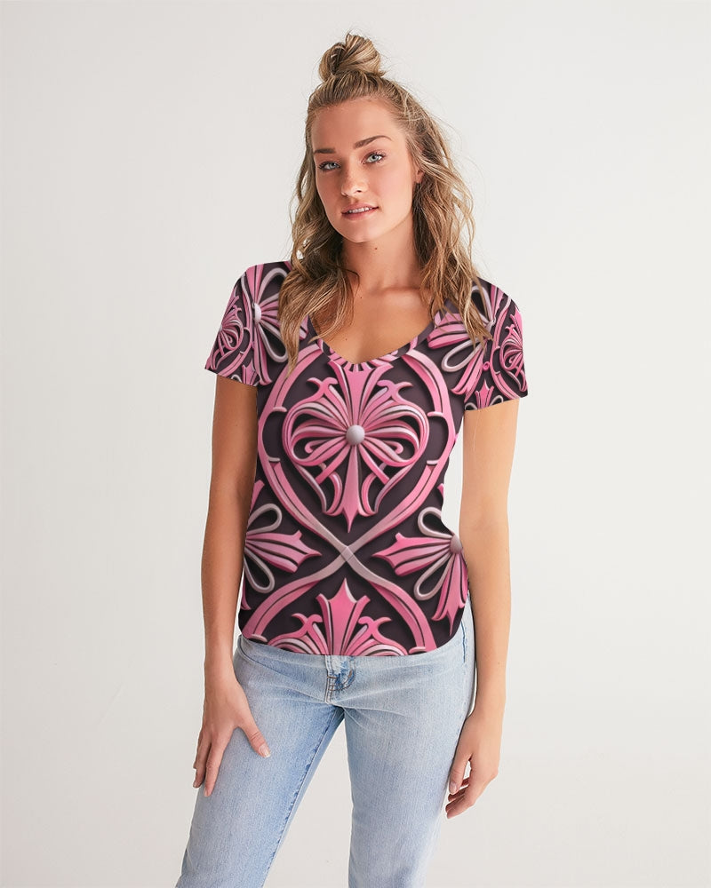 Rosa Y Negro 3D 2 Women's All-Over Print V-Neck Tee