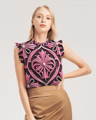 Rosa Y Negro 3D 2 Women's All-Over Print Ruffle Sleeve Top