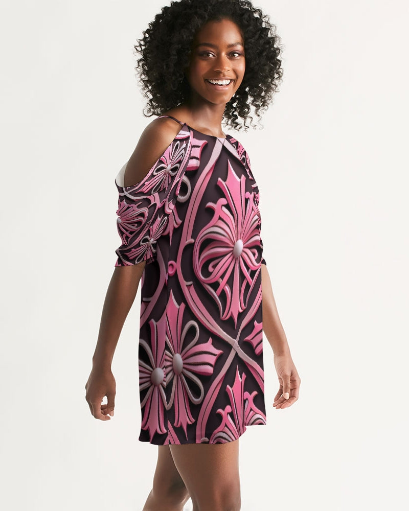 Rosa Y Negro 3D 2 Women's All-Over Print Open Shoulder A-Line Dress