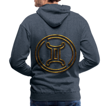 Load image into Gallery viewer, Gemini 3D Gold Men’s Premium Hoodie - heather denim