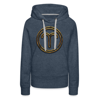 Aries 3D Gold Women’s Premium Hoodie - heather denim