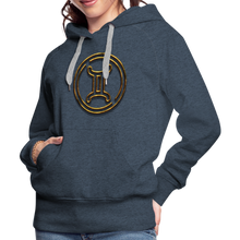 Load image into Gallery viewer, Gemini 3D Gold Women’s Premium Hoodie - heather denim