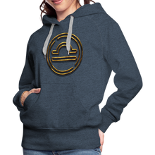 Load image into Gallery viewer, Libra 3D Gold Women’s Premium Hoodie - heather denim
