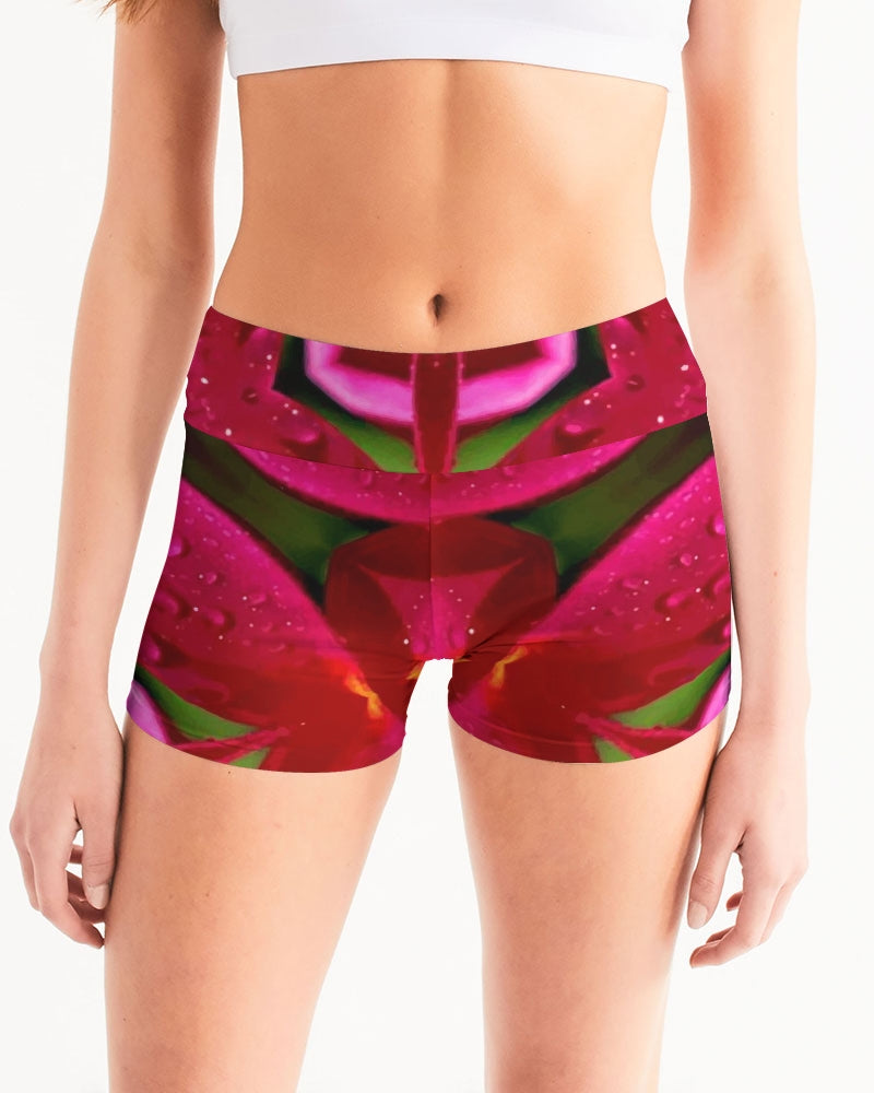 Red Blush 1 Women's Mid-Rise Yoga Shorts