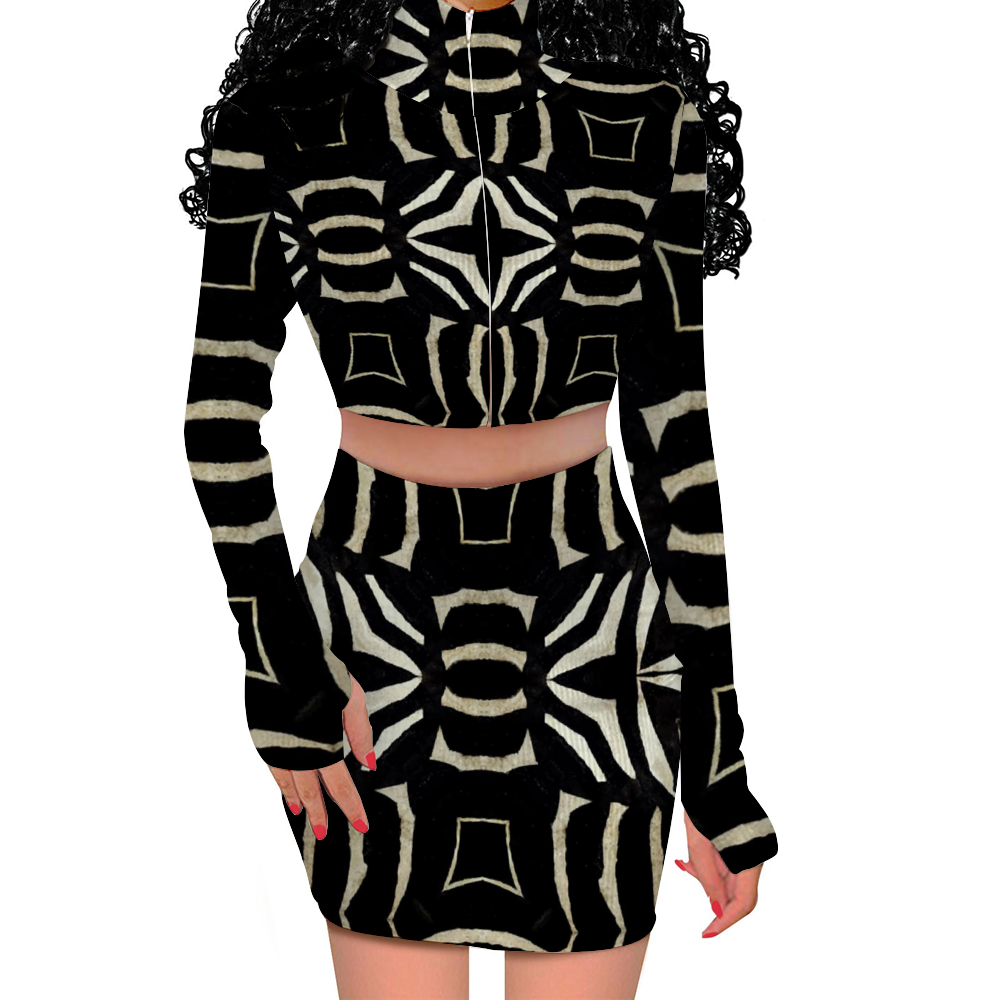 Funkee 1 Two Piece Long Sleeve Zip Up Top and Short Skirt Set