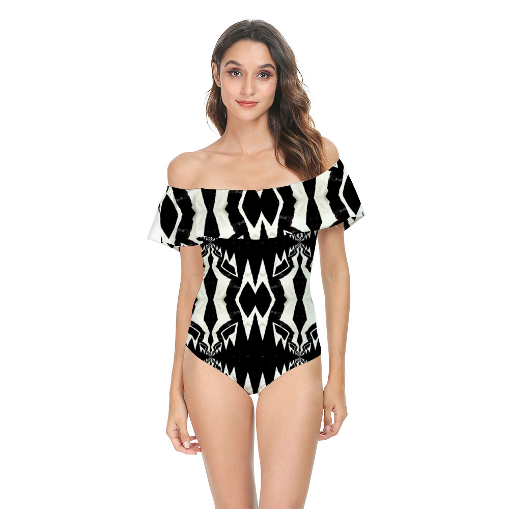 Custom All Over Print Women's Flounce One Piece Swimsuit Vintage Beachwear
