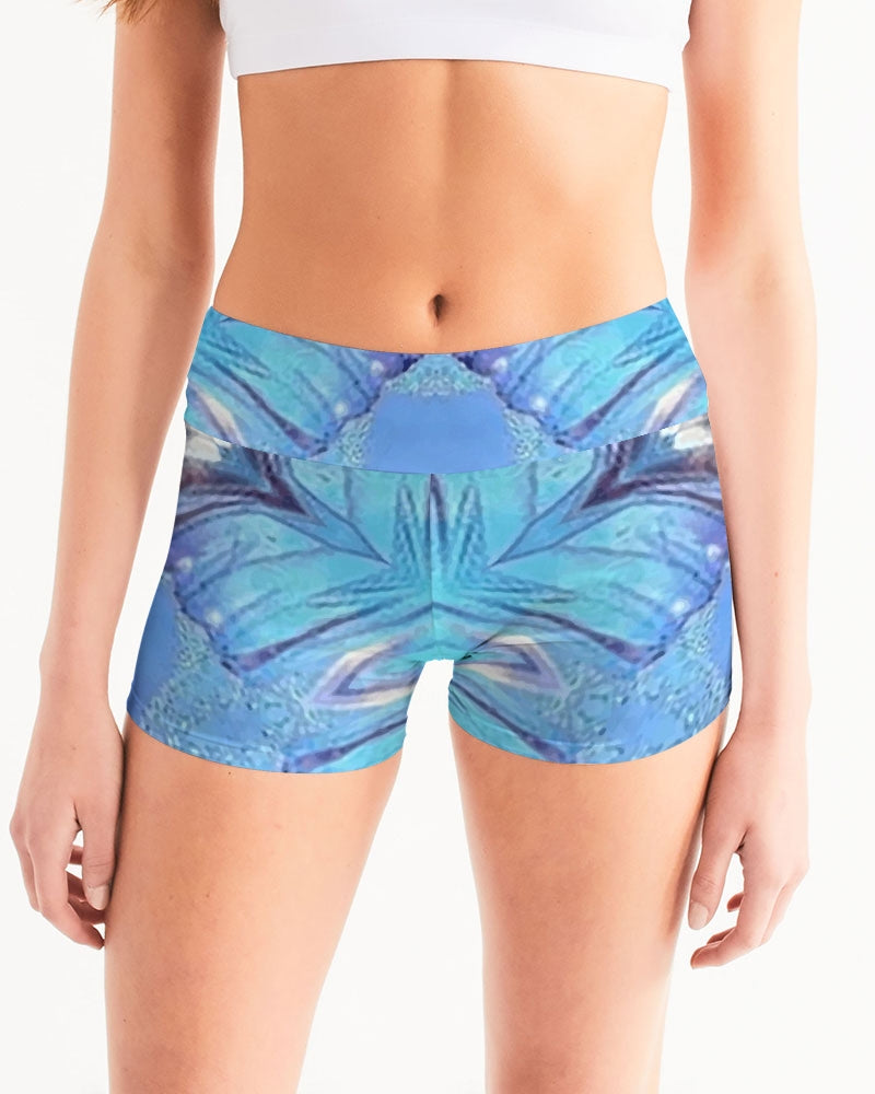 Urania Blue 1 Women's Mid-Rise Yoga Shorts