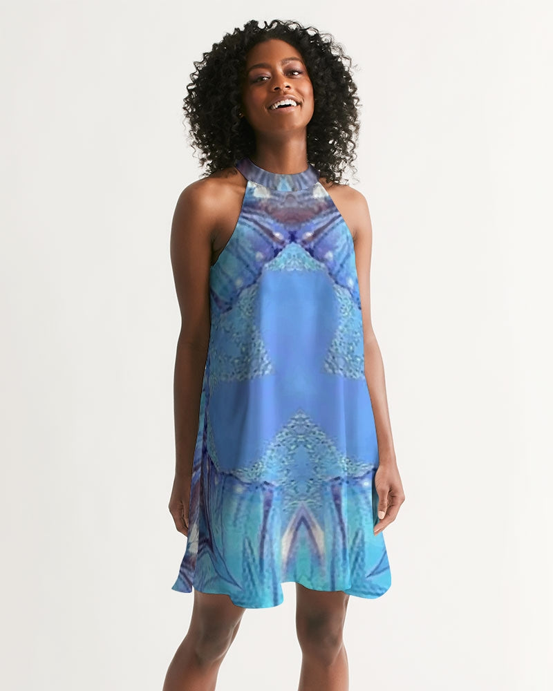 Urania Blue 1 Women's Halter Dress