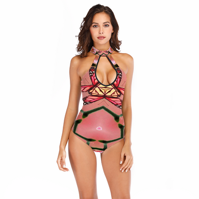 Custom Women's  All Over Print Halterneck Openback Swimsuit