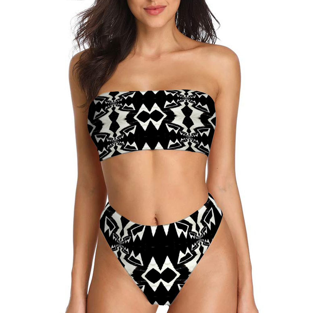 Custom Women's All Over Print Bandeau Bikini with Padding Swimsuit