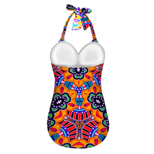 Afbeelding in Gallery-weergave laden, All Over Print Women&#39;s Halterneck One Piece Swimsuit