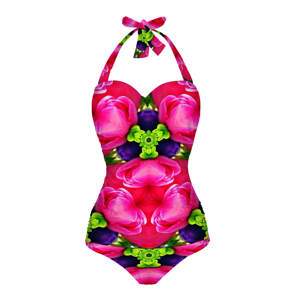 All Over Print Women's Halterneck One Piece Swimsuit