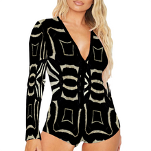Load image into Gallery viewer, Custom Women&#39;s All Over Print V-neck Long Sleeve Rompers Short Jumpsuits