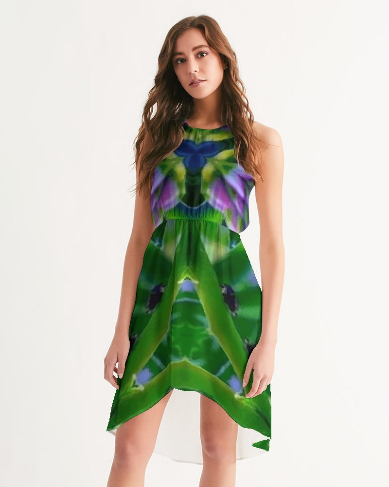 Green Tara 1 Women's High-Low Halter Dress