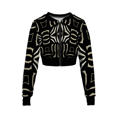 Custom Women's Full Zipper Crop Jacket Long Sleeve Round Neck Tops