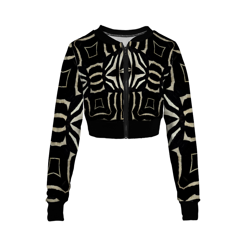 Custom Women's Full Zipper Crop Jacket Long Sleeve Round Neck Tops