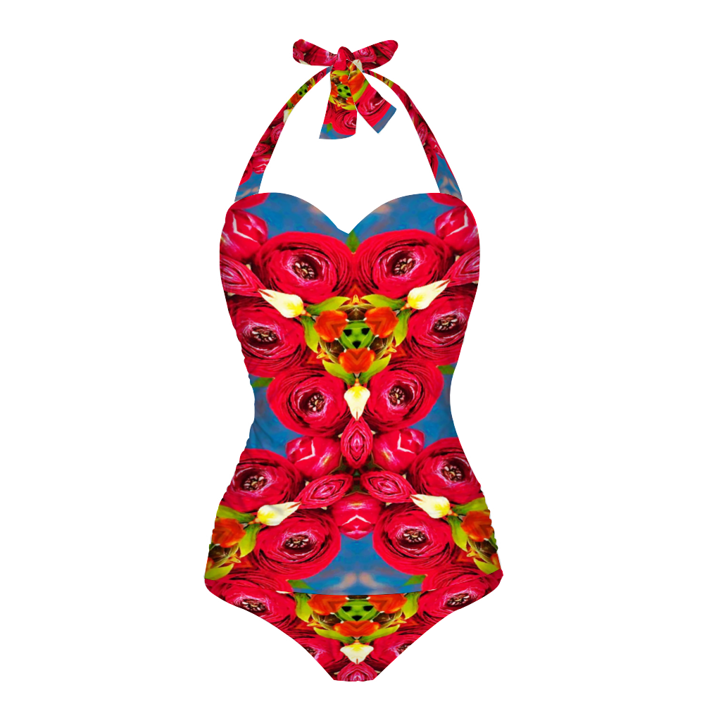 All Over Print Women's Halterneck One Piece Swimsuit
