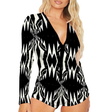 Load image into Gallery viewer, Custom Women&#39;s All Over Print V-neck Long Sleeve Rompers Short Jumpsuits