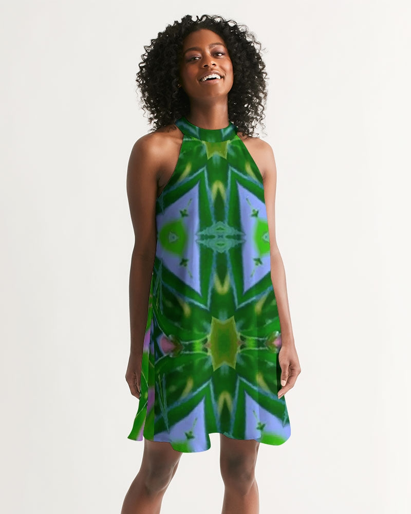 Green Batik 1 Women's Halter Dress