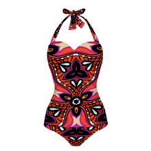 Afbeelding in Gallery-weergave laden, All Over Print Women&#39;s Halterneck One Piece Swimsuit