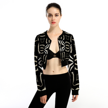 Load image into Gallery viewer, Custom Women&#39;s Full Zipper Crop Jacket Long Sleeve Round Neck Tops