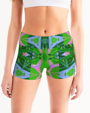 Green Batik 1 Women's Mid-Rise Yoga Shorts