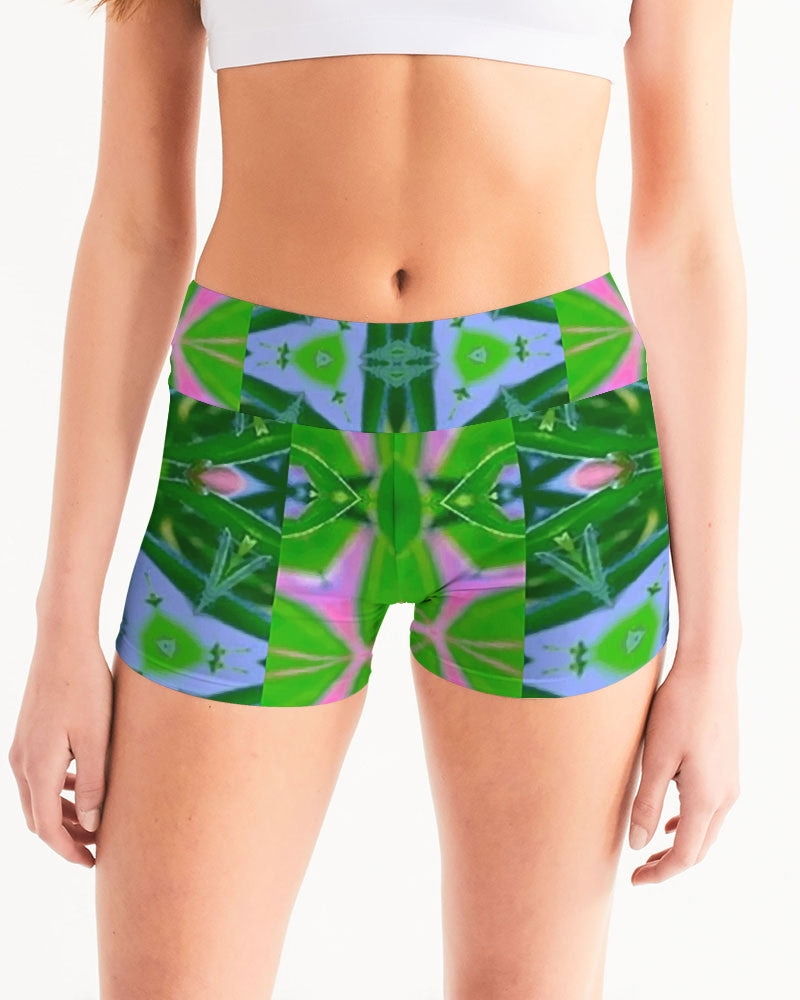 Green Batik 1 Women's Mid-Rise Yoga Shorts