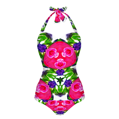 All Over Print Women's Halterneck One Piece Swimsuit