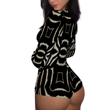 Load image into Gallery viewer, Custom Women&#39;s All Over Print V-neck Long Sleeve Rompers Short Jumpsuits