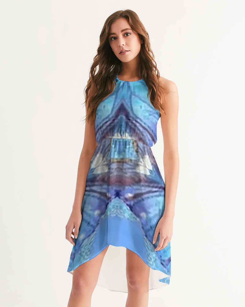 Urania Blue 1 Women's High-Low Halter Dress